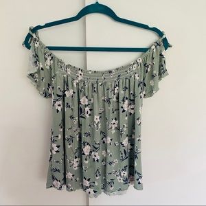 American Eagle “Off the Shoulder Floral Green Top